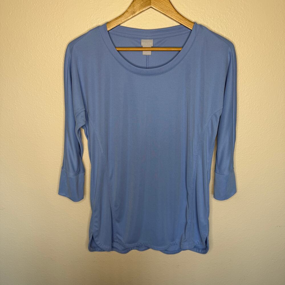 Chico's Soft Sandwashed 3/4 Sleeve Scoop Neck Blue Tunic Small